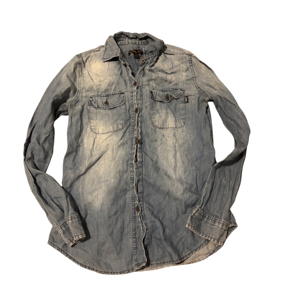 Vans Womens XS Light Wash Denim Button Down Shirt Long Sleeve Blue Chambray Top